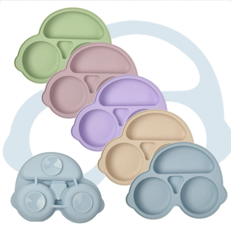 Baby plate with suction cup, car model