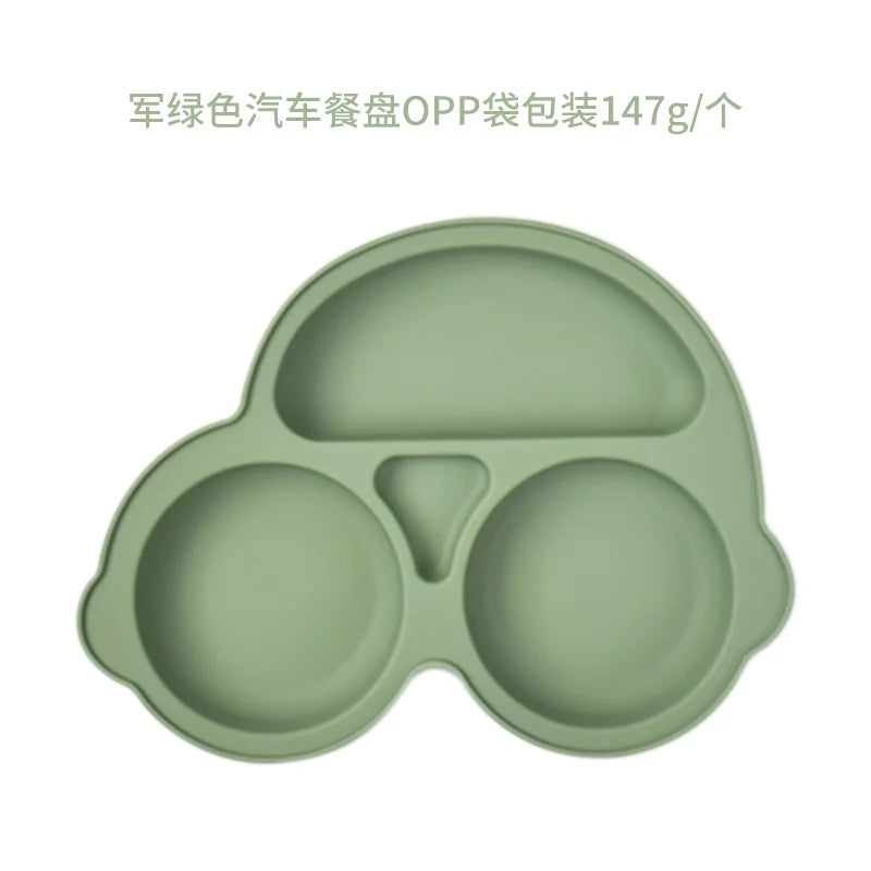 Baby plate with suction cup, car model