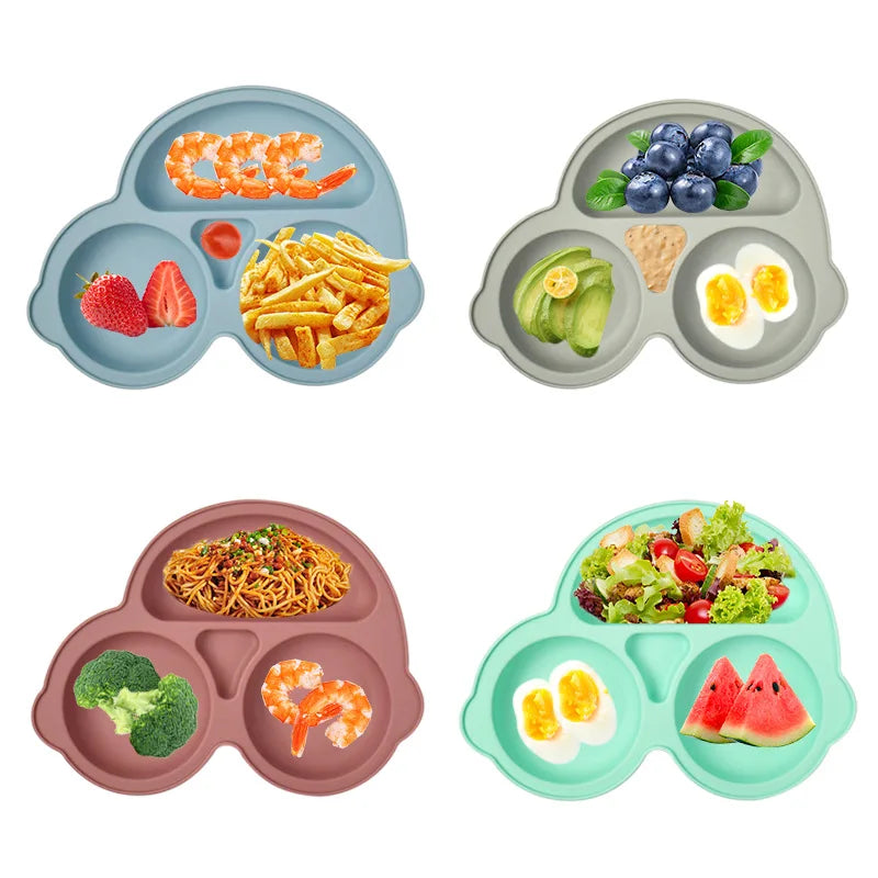 Baby plate with suction cup, car model