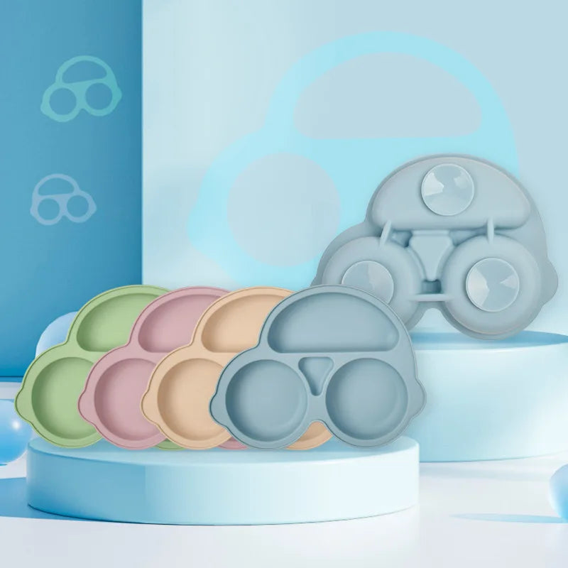 Baby plate with suction cup, car model
